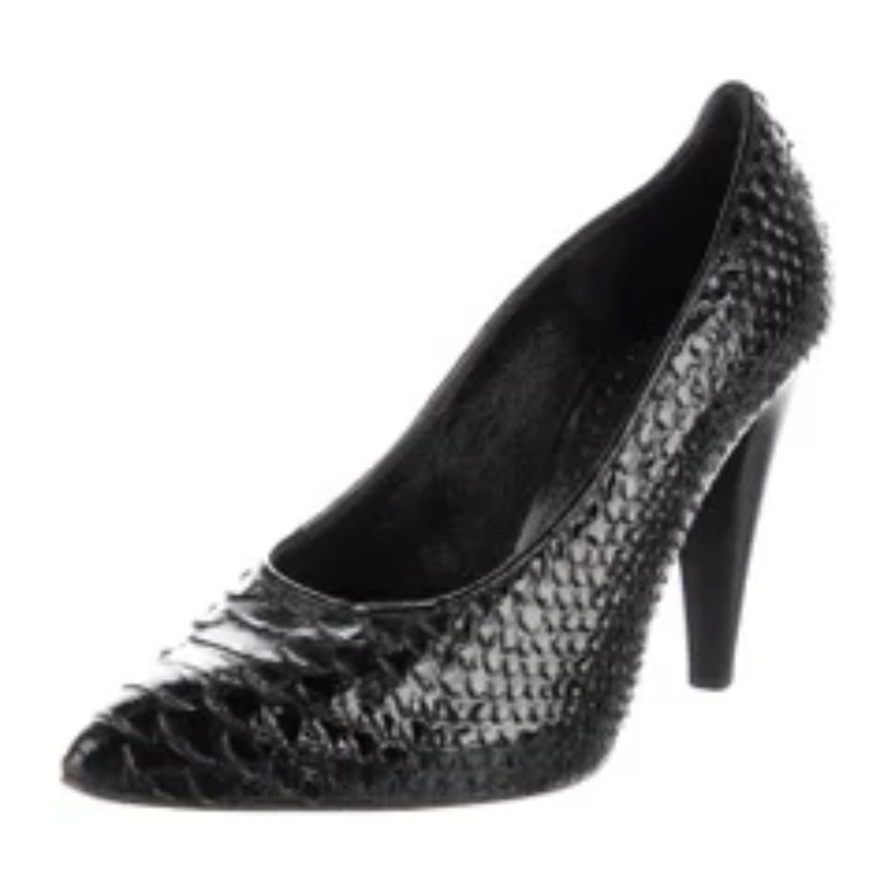 Proenza Schouler Sexy Black Python Snakeskin Leather Pin-Up Cone Heels 9 40.5